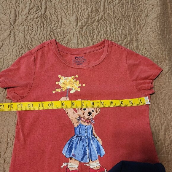 Bundle of 2 Polo Ralph Lauren t-shirt dresses sz 7 girls Bear applique - Picture 12 of 13